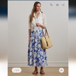 NEW-Ralph Lauren-Palm-Frond-Print Voile Tiered Skirt-Size 12
